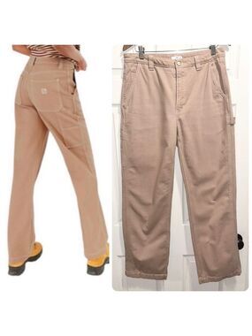 Aritzia TNA Greenwich Pant High-waisted Carpenter Workwear Twill Pants Tan Sz 10